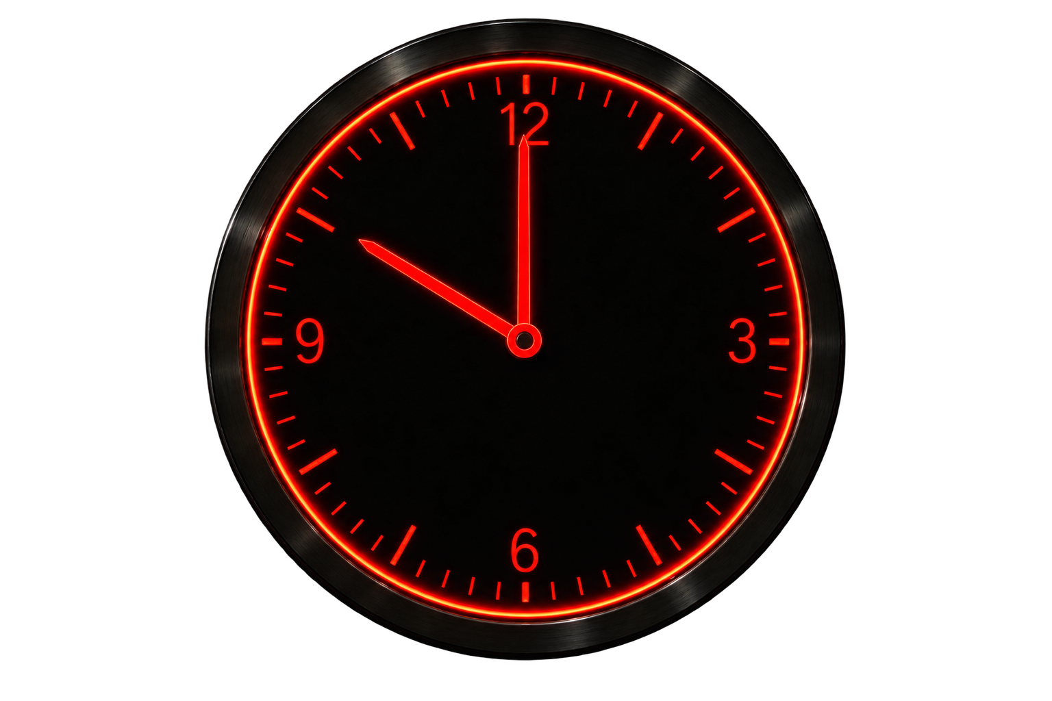 Red neon clock marking the moment the night changes